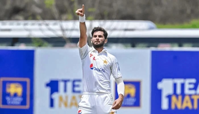 Pakistani fast bowler Shaheen Shah Afridi gestures after taking a wicket during a Test match. —AFP/File