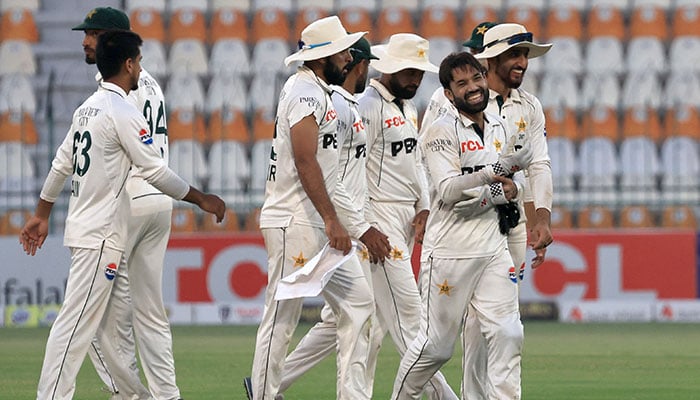 Pakistan players walk off the field during the first Test against England at the Multan Cricket Stadium on October 9, 2024. — Reuters