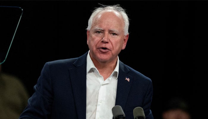 Democratic vice presidential nominee, Minnesota Governor Tim Walz, delivers remarks at an election campaign event in Superior, Wisconsin, US September 14, 2024 — Reuters.