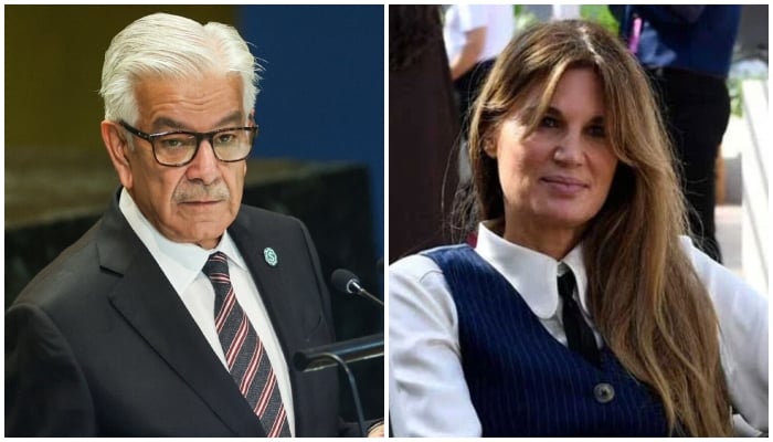 Defence Minister Khawaja Asif (left) and British filmmkaer Jemima Goldsmith. — Reuters/AFP/File