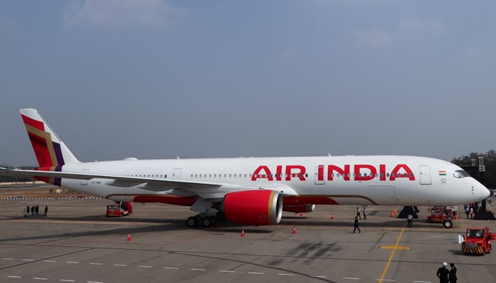 An Air India Airbus A350 aeroplane is displayed at Wings India 2024 aviation at Begumpet airport, Hyderabad, India, January 18, 2024. — Reuters