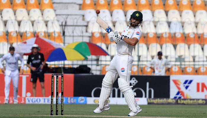 Pakistans Salman Agha in action during the first Test against England at Multan Cricket Stadium, Multan, Pakistan on October 8, 2024. — Reuters