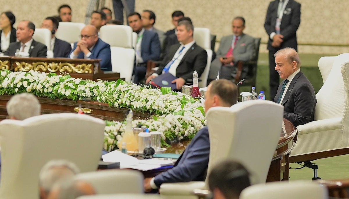 PM Shehbaz Sharif speaks at the SCO summit in Islamabad on October 16, 2024. — PID