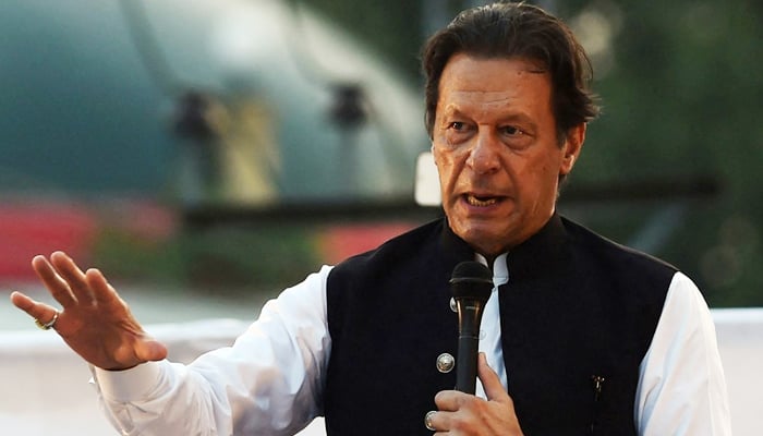 PTI founder Imran Khan addressing an event in this undated image. — AFP/File