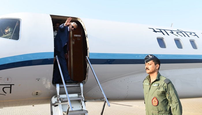 Indian Foreign Minister Subrahmanyam Jaishankar waves hand before leaving Pakistan on October 16. — X/@DrSJaishankar