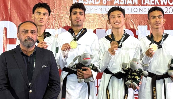 Group photo of the medalists of the Asia Open Khyurogi Taekwondo Championship on October 16, 2024.. — Author