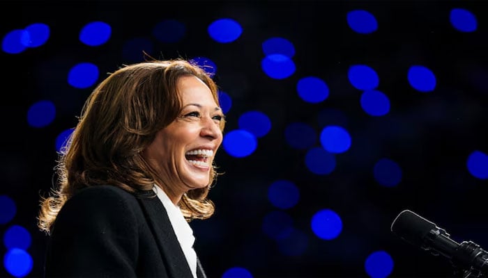 Democratic presidential nominee US Vice President Kamala Harris reacts at a campaign rally at East Carolina University, in Greenville, North Carolina, US, October 13, 2024. —Reuters