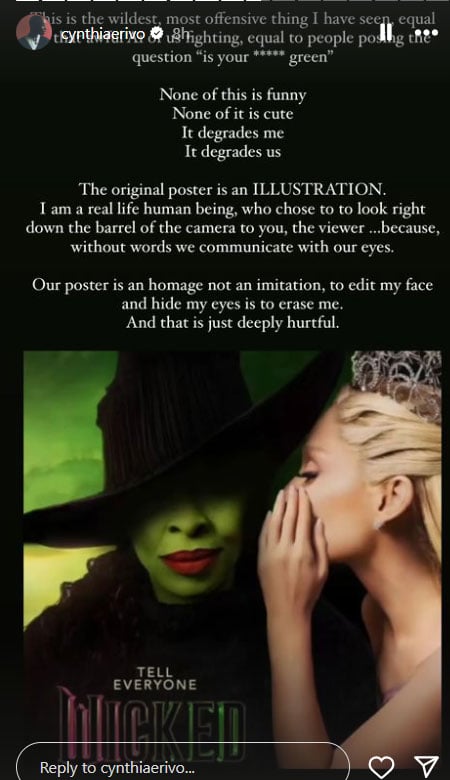 Cynthia Erivo critique l'affiche de Wicked réalisée par des fans : profondément blessée