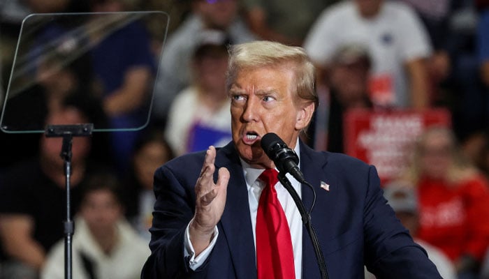 Republican presidential candidate and former US President Donald Trump speaks during a campaign event at Riverfront Sports in Scranton, Pennsylvania, US October 9, 2024 - Reuters.