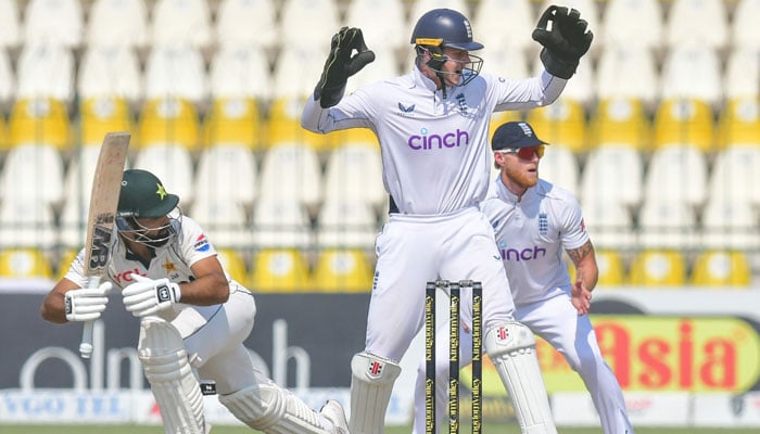 Pakistan and England players pictured during the third day of the second Test against England at Multan Cricket Stadium on October 17, 2024. — PCB