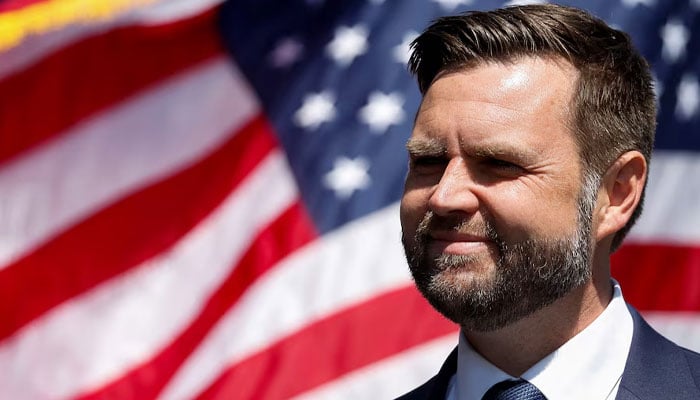 Republican US vice presidential nominee Senator JD Vance reacts during an event at Kenosha City Courthouse in Kenosha, Wisconsin, US August 20, 2024 — Reuters.