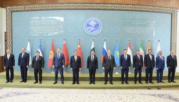 Leaders of the Shanghai Cooperation Organisation (SCO) member states posing for picture in Islamabad on October 16, 2024. —Facebook/ @pml.n.official