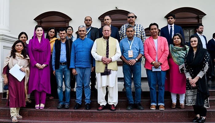 Delegation of Indian journalists meets ruling PML-N President Nawaz Sharif in this undated photo. — X/@pmln_org