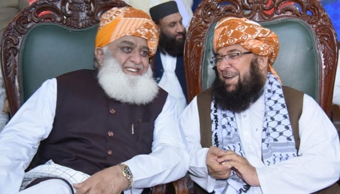 JUI-F chief Maulana Fazlur Rehman (left) with party leader Maulana Abdul Ghafoor Haideri. — Facebook/Maulana Abdul Ghafoor Haideri