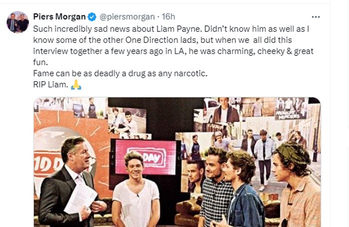 Piers Morgan reacts to Liam Paynes death