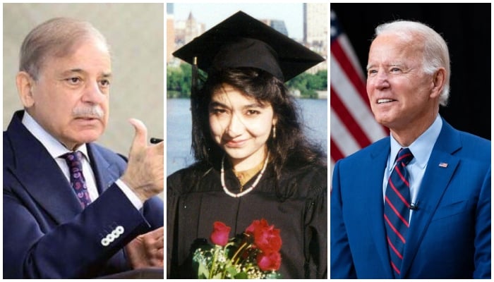 Prime Minister Shehbaz Sharif (from left), incarcerated Pakistani doctor Aafia Siddiqui, and US President Joe Biden. — APP/Facebook/Free Aafia Siddiqui/White House