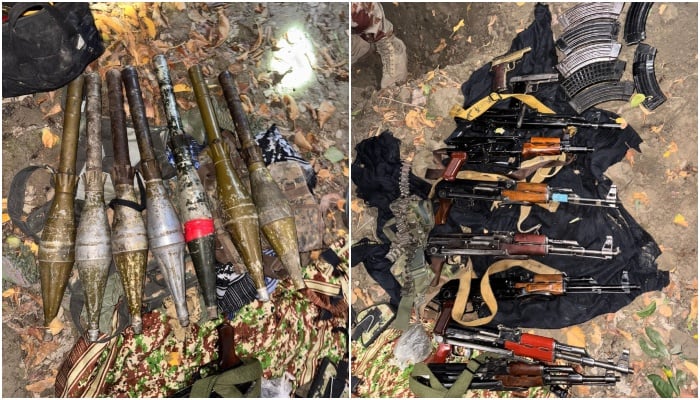 Weapons recovered by security forces from the terrorists in the IBO. — ISPR