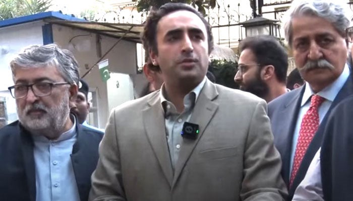 Pakistan Peoples Party Chairman Bilawal Bhutto Zardari addresses a press conference on October 19, 2024. — YouTube/Geo News/screeengram