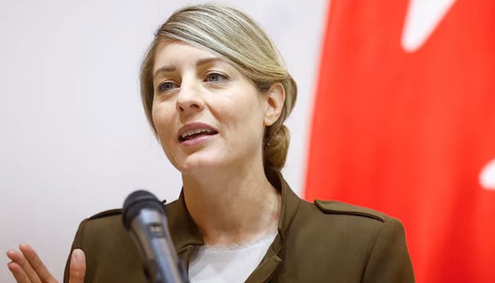 Canadian Foreign Minister Mélanie Jolie speaks during a joint press conference on February 2, 2024. – Reuters