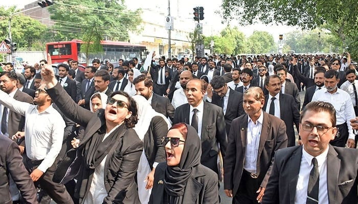 Representational image of lawyers holding protest in Lahore on September 21, 2023. — Online/File