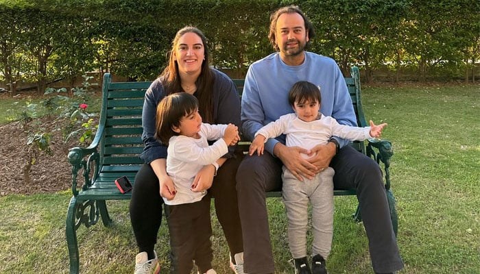 An undated image of Bakhtawar Bhutto-Zardari with her husband Mahmood Choudhry and their two sons Mir Hakim and Mir Sijawal. — Instagram/@bakhtawarbz