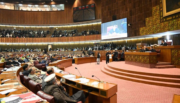 Members of Pakistan’s lower house of parliament attend the National Assembly meeting in Islamabad on March 1, 2024. — X/@NAofPakistan