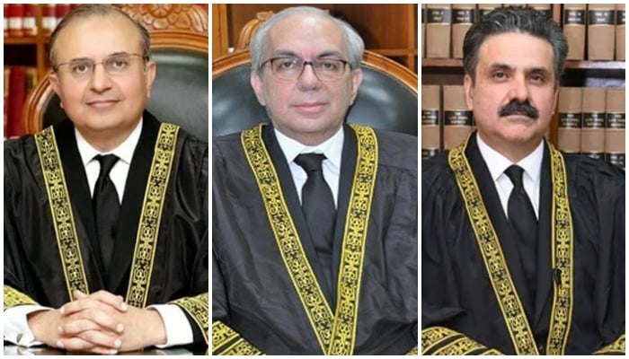 (From left to right) Justice Mansoor Ali Shah , Justice Munib Akhtar, and Justice Yahya Afridi. — SC website