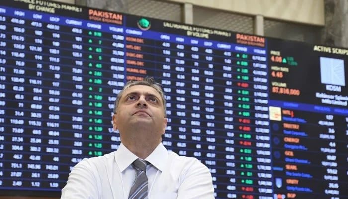 A stock broker looks on during a trading session at the Pakistan Stock Exchange (PSX) in Karachi on July 31, 2023. — AFP