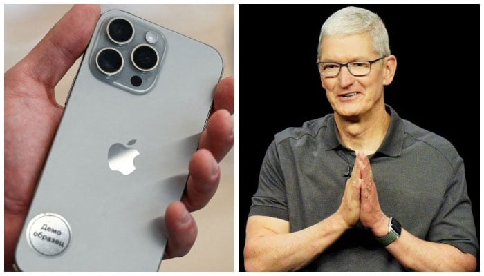 A combination of images shows Apple CEO Tim Cook (right) and the iPhone 16 Pro Max. — Reuters/Files