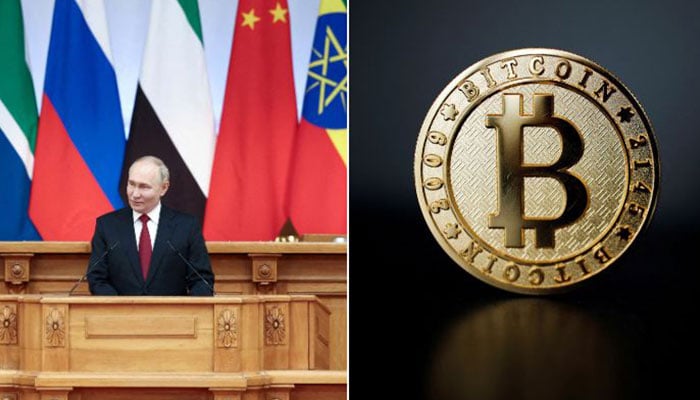 The combined image shows a Bitcoin and Russian President Vladimir Putin. — Reuters/File