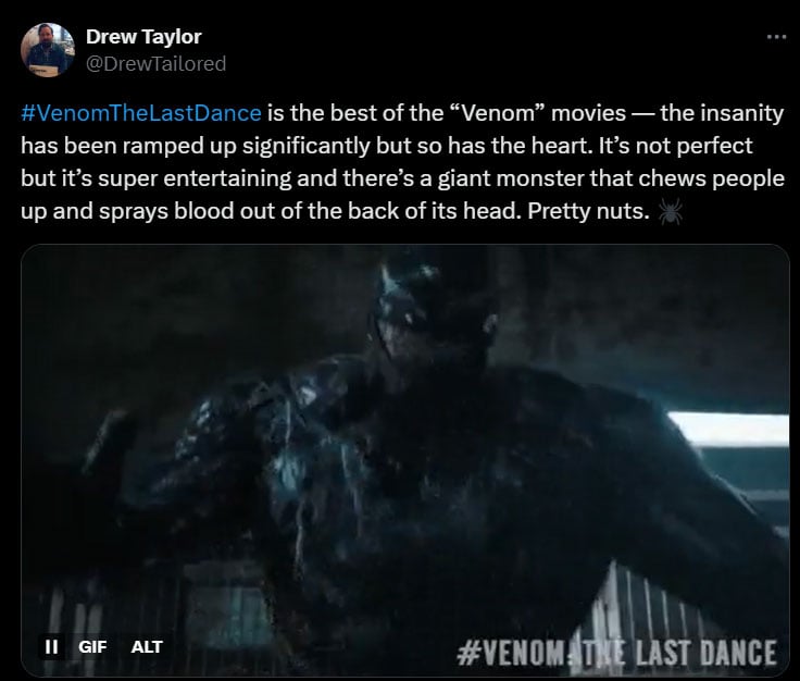 Critics divided over Venom: The Last Dance