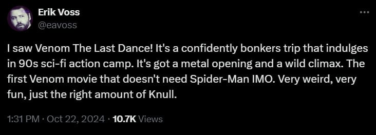 Critics divided over Venom: The Last Dance