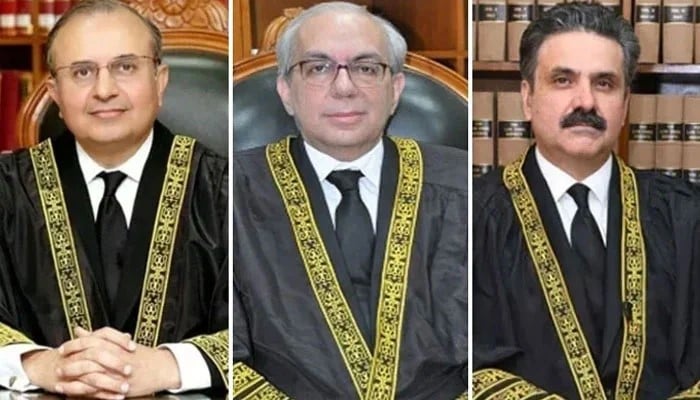 (From left to right) Justice Mansoor Ali Shah , Justice Munib Akhtar, and Justice Yahya Afridi. — SC website