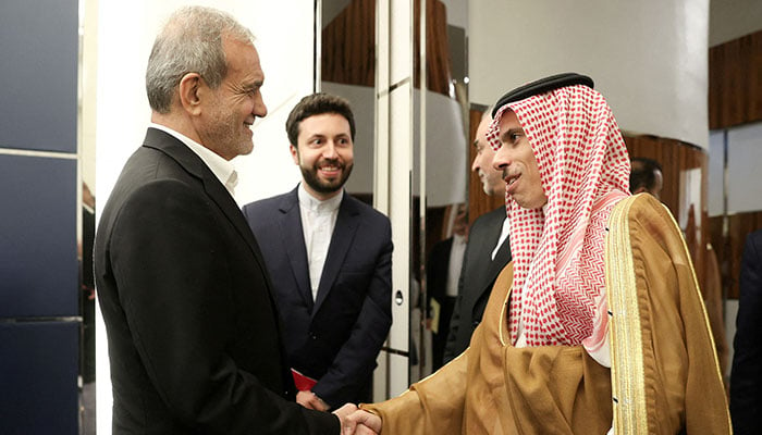 Irans President Masoud Pezeshkian meets with Saudi Arabia Foreign Minister Prince Faisal bin Farhan Al Saud, in Doha, Qatar, October 2, 2024. — Reuters