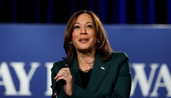 Democratic presidential nominee and US Vice President Kamala Harris speaks during a campaign event in Royal Oak, Michigan, US, October 21, 2024. — Reuters