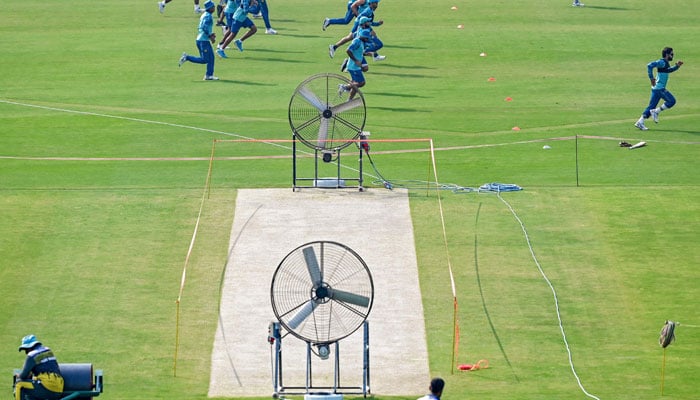 Fans are placed at the Rawalpindi Cricket Stadiums pitch which is set to host third Test between England and Pakistan in this image taken on October 21, 2024. — AFP