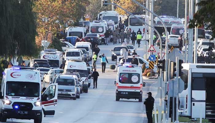 A general view of the entrance of the headquarters of Turkeys aviation company TUSAS, where at least four people were killed and five others wounded in an attack, near Kahramankazan, a town of Turkish capital Ankara, October 23, 2024. — Reuters