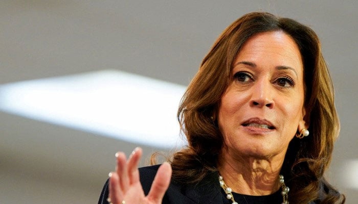 US Vice President and Democratic presidential candidate Kamala Harris speaks during a campaign event with Democratic vice presidential candidate, Minnesota Governor Tim Walz, at the United Auto Workers (UAW) Local 900 in Wayne, Michigan, US August 8, 2024 — Reuters.