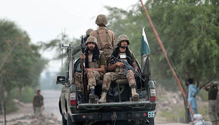 Pakistan Army soldiers patrol on a vehicle at an undisclosed location in this undated image. — AFP/File