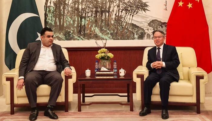 Minister of State and Special Assistant to the Prime Minister on Digital Media, Fahd Haroon (left) and Ambassador of China to Pakistan  Jiang Zaidong pictured during a meeting — Supplied