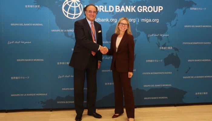 Finance Minister Muhammad Aurangzeb shakes hand with Ms. Anna Bjerde, Managing Director of Operations at the World Bank, in Washington on October 24, 2024. —Instagram/ @finance_ministry