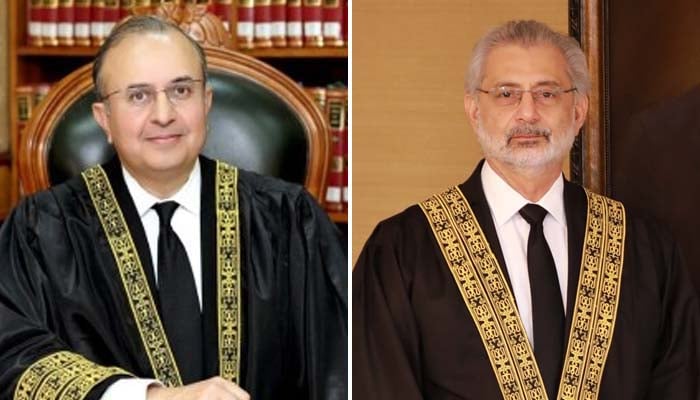 Justice Mansoor Ali Shah (Left) and Chief Justice of Pakistan (CJP) Qazi Faez Isa. — SC website