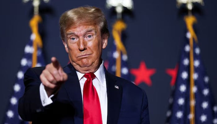 Republican presidential candidate and former US President Donald Trump gestures at a campaign event ahead of the Republican presidential primary election in North Charleston, South Carolina, February 14, 2024. — Reuters