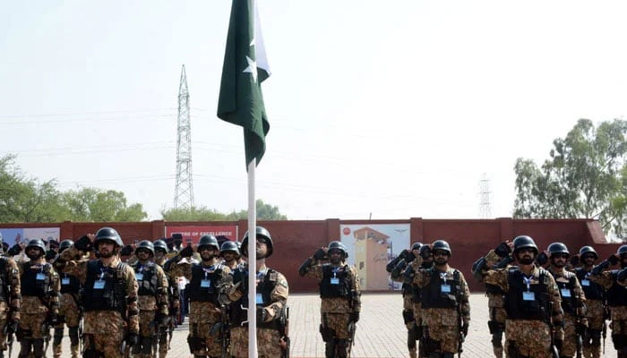 Military personnel at the the inauguration of the Pakistan-Russia joint military exercise on October 13, 2024. — ISPR