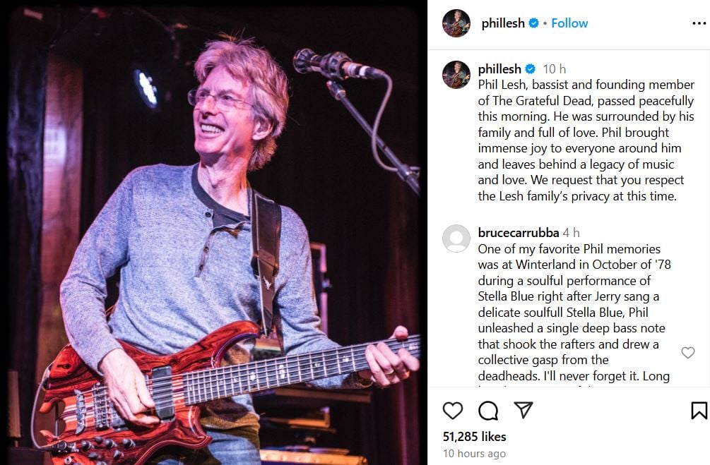 Phil Lesh, veteran bassist, breathes his last at 84