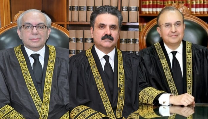 Supreme Courts Justice Munib Akhtar (left), Chief Justice of Pakistan (CJP) Yahya Afridi and Justice Mansoor Ali Shah. — SC website