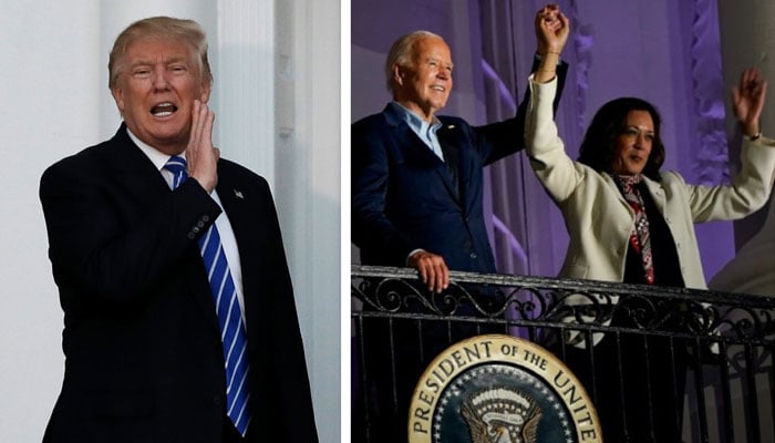 The combined images show former US President Donald Trump (left) and US president Joe Biden and Vice President Kamala Harris (right). — Reuters/File