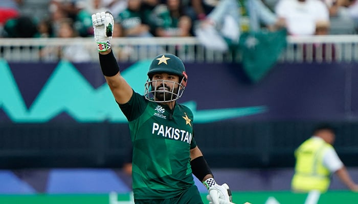 Mohammad Rizwan gestures while batting against Canada during the ICC T20 World Cup 2024 on June 11, 2024. — AFP