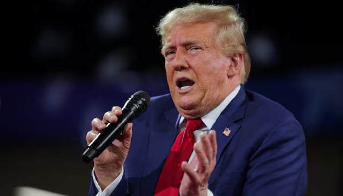 Republican presidential nominee and former US President Donald Trump speaks during a campaign town hall meeting, moderated by Arkansas Governor Sarah Huckabee Sanders, in Flint, Michigan, US, September 17, 2024. —Reuters