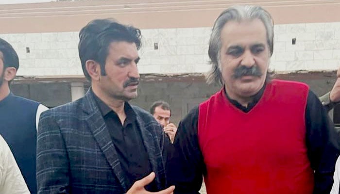 PTI MNA Sher Afzal Marwat and KP CM Ali Amin Gandapur pictured at the latters residence in Khyber Pakhtunkhwa. — X/@TelYourFavourit/File